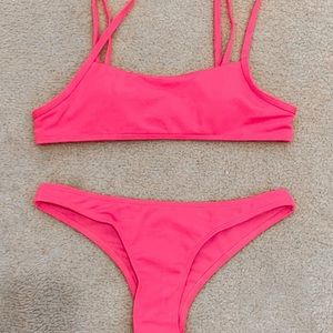 sunnybunny swim neon pink scoop neck bikini